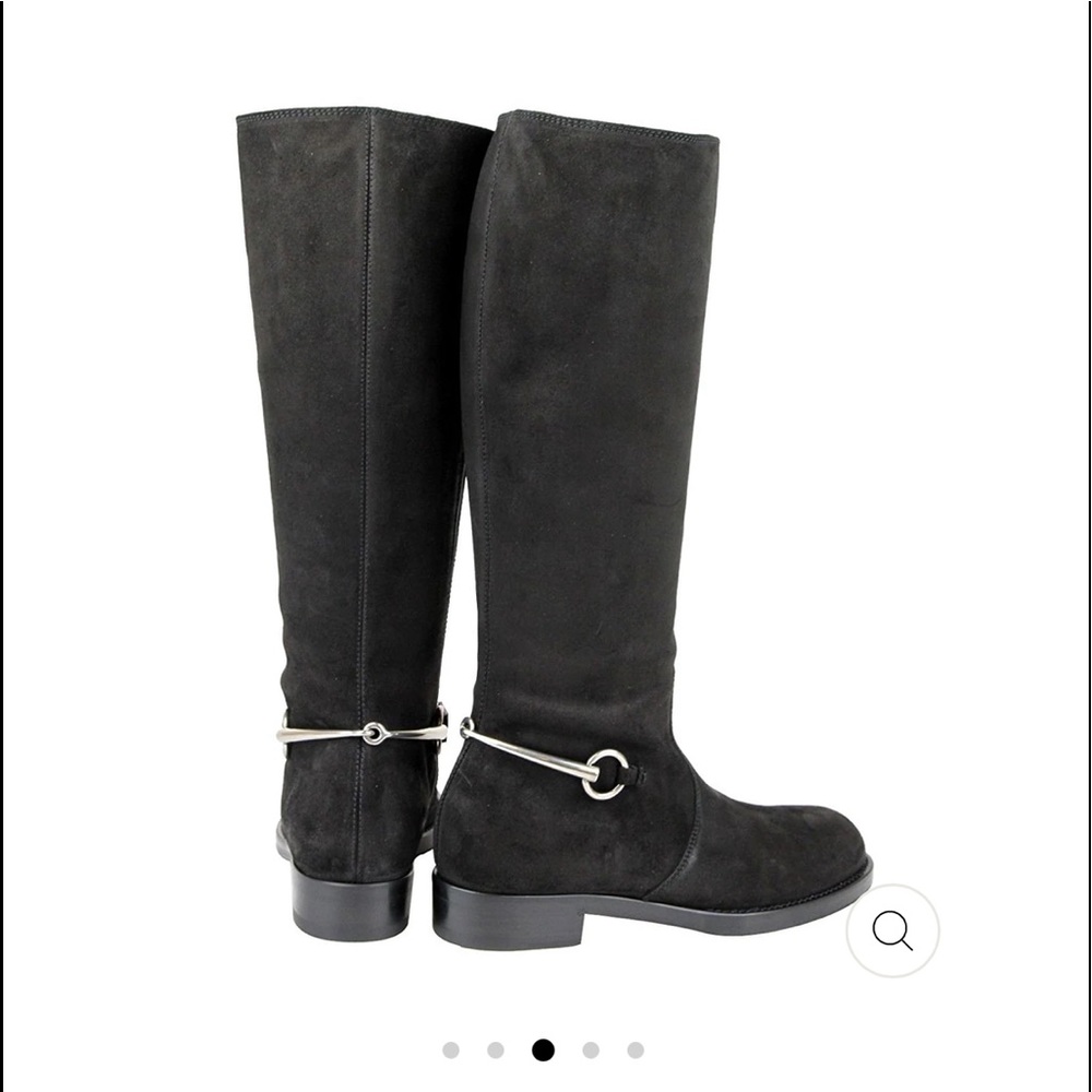GUCCI WOMEN'S HORSEBIT FLAT SUEDE TALL KNEE BOOTS Dark Brown size 38.